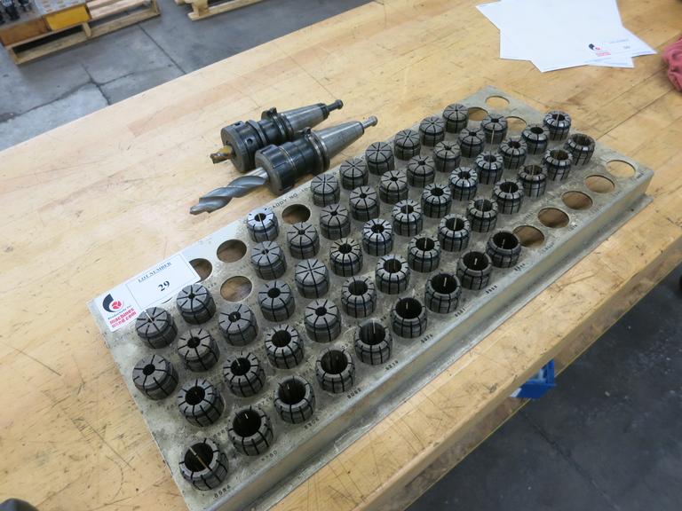 (54) DF-10 Collets In Rack, and 2 Cat 40 Tool Holders for DF-10 Collets