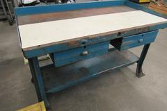 Wood Top Steel Work Bench with 2 Drawers and Lower Shelf