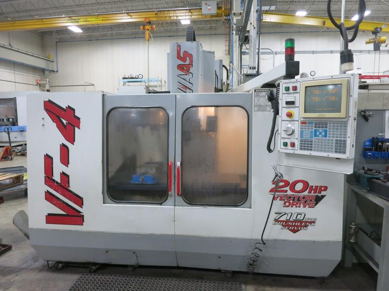 Haas VF-4 CNC Vertical Machining Center with 4th Axis Drive, 2-Speed Gearbox, 20 HP Vector Spindle Drive