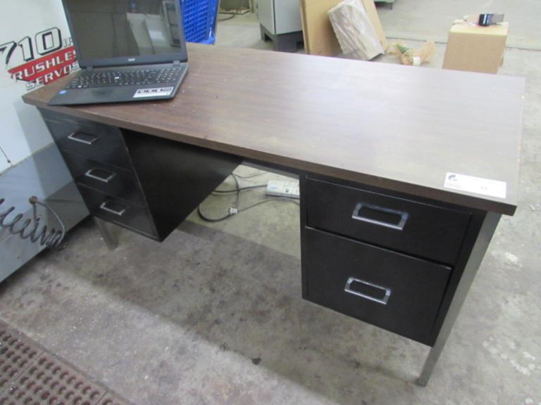 5-Drawer Metal Desk with Laminated Wood Top