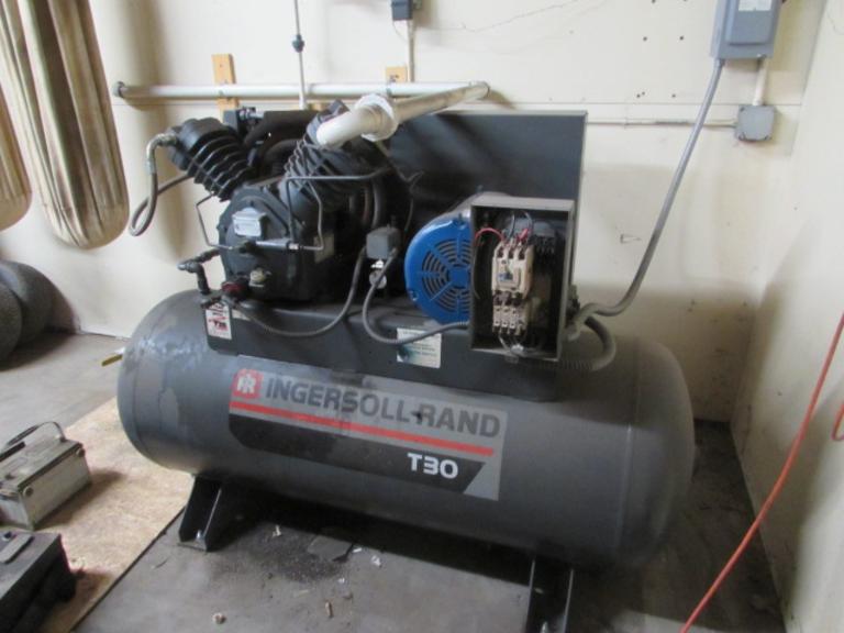 Ingersoll Rand Model T30 Air Compressor.  Reciprocating Type, Approx 40CFM Output, 80-Gallon Horizontal Receiver Tank, 10HP Motor