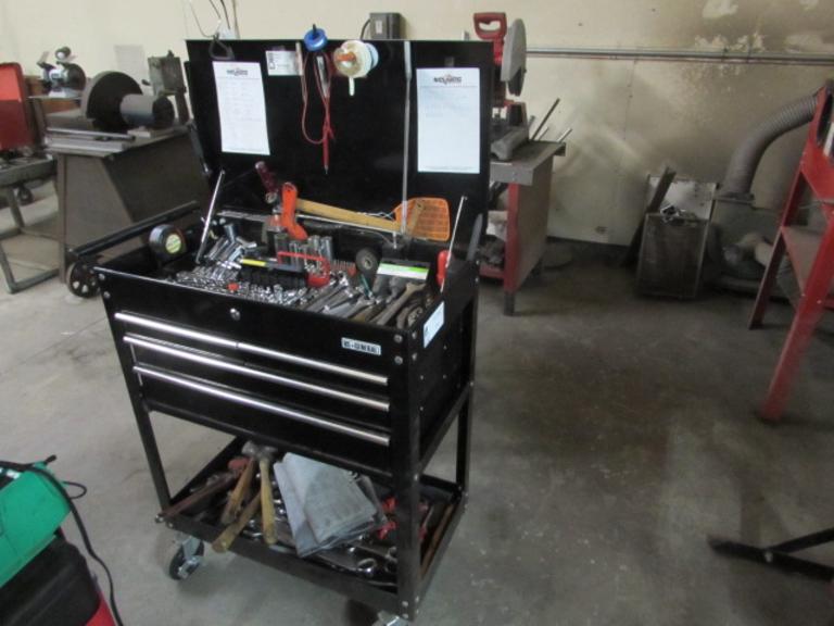 US General Tool Cart with Contents of Hand Tools Including Sockets, Ratchets, Hammers, Wrenches, Pliers, Screw Drivers etc.