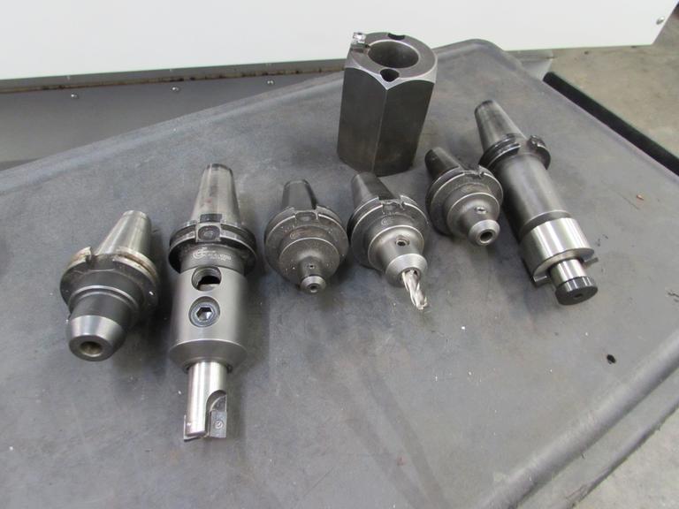 (6) End Mill Type Cat 40 Tool Holders from 1/8" to 1" Capacity and (1) Clamping Block