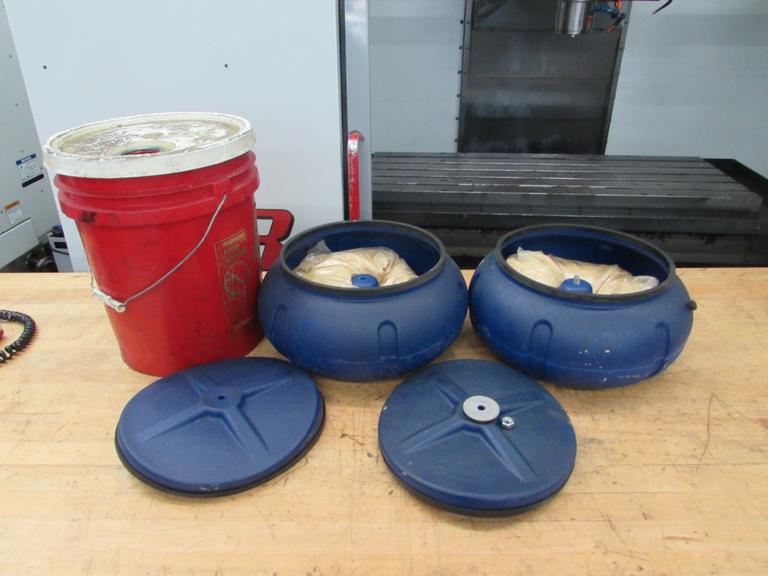 (2) Bowls with Media for Eastwood Vibratory Deburring Machines