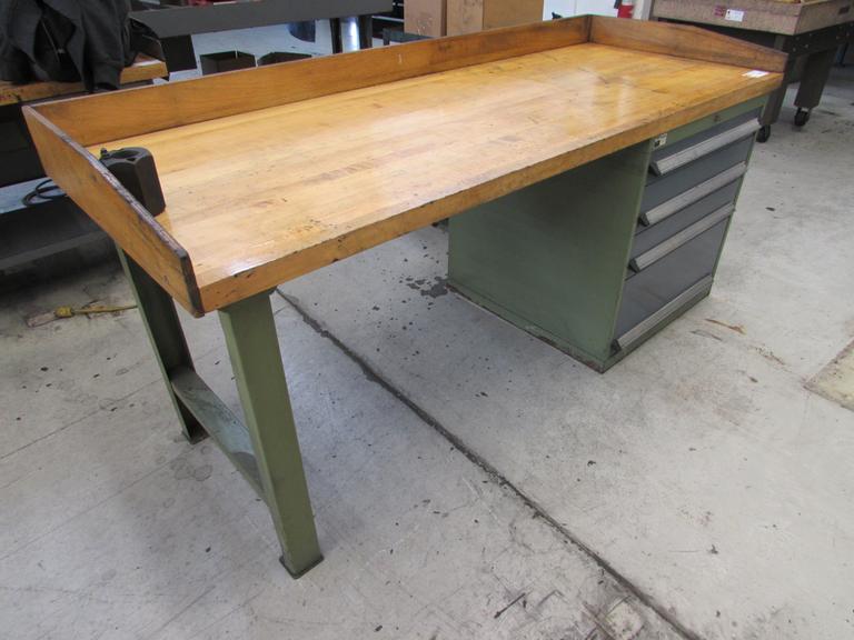 LISTA Metal Frame Maple Top Workbench w/ 4 Steel Drawers