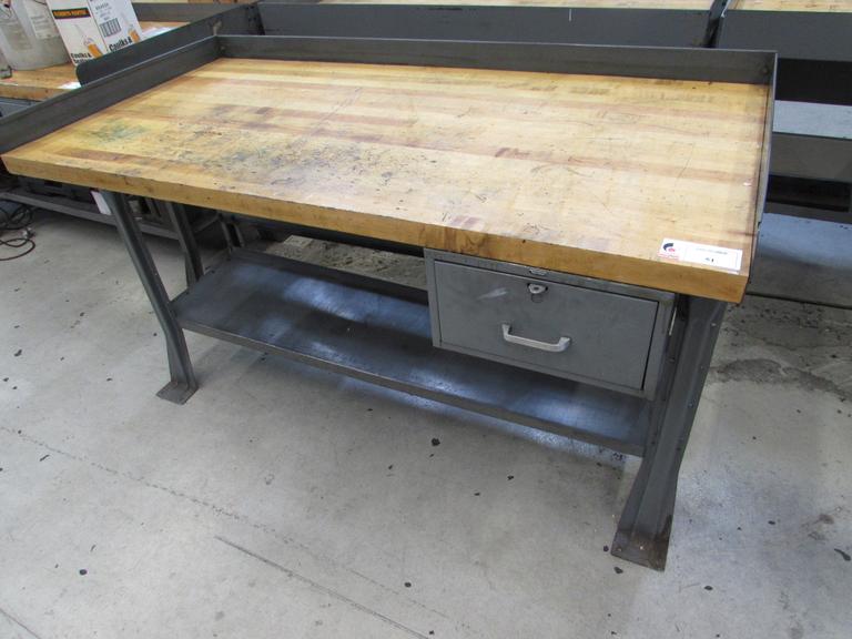 Metal Frame Maple Top Workbench w/ Steel Drawer