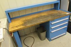 Bott/Kennedy Metal Frame Maple Top Bench w 4 Drawers and Upper Shelf