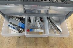 Carbide End Mills, Taps, (2) Big Bear ER20 Collet Racks and More in Multi-Drawer Organizer