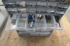 Carbide End Mills, Taps, (2) Big Bear ER20 Collet Racks and More in Multi-Drawer Organizer