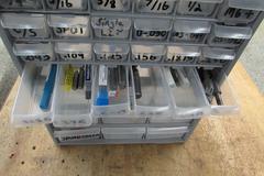 Carbide End Mills, Taps, (2) Big Bear ER20 Collet Racks and More in Multi-Drawer Organizer