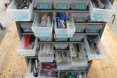 Multi-Drawer Organizer with Contents of Carbide End Mills, Taps, Countersinks and More