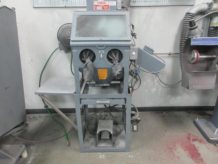 Trinco Model 20/88-ST Sand Blast Cabinet with Power Parts Rotation Fixture, Gloves, Mounted Blast Gun, Foot Trip