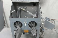 Trinco Model 20/88-ST Sand Blast Cabinet with Power Parts Rotation Fixture, Gloves, Mounted Blast Gun, Foot Trip