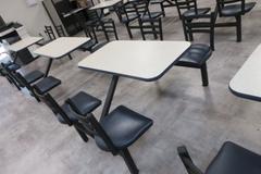 4  Lunchroom Stations - Each With Formica Top Table and Swiveling Upholstered Seat Chairs