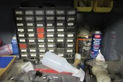 Heavy Duty 2-Door Cabinet with 4" Deep Storage Doors and Contents of Misc Gun Drill Bushings, Filters and More