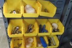 Heavy Duty 2-Door Cabinet with 4" Deep Storage Doors and Contents of Misc Gun Drill Bushings, Filters and More