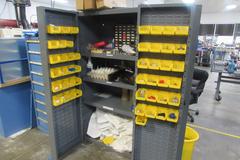 Heavy Duty 2-Door Cabinet with 4" Deep Storage Doors and Contents of Misc Gun Drill Bushings, Filters and More