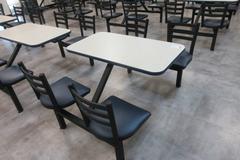 4  Lunchroom Stations - Each With Formica Top Table and Swiveling Upholstered Seat Chairs