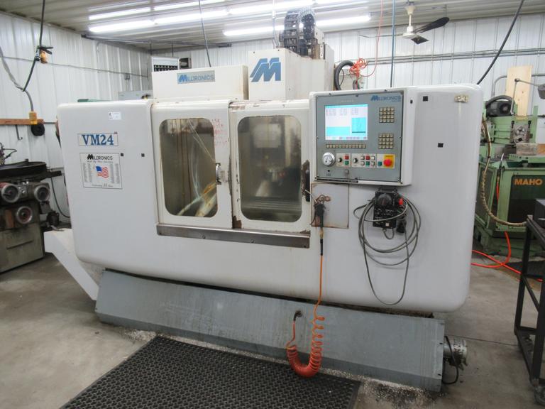 Milltronics VM24 Series C CNC Vertical Machining Center w Centurion 6 CNC Control, Troyke 4th Axis Table, 20 Station Tool Changer