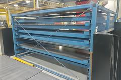 Steel Storage Systems Roll-Out Sheet Metal Rack with (8) 5000 LBS Capacity 4' x 10' Rolling Trays