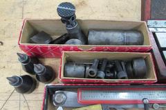 Assorted Items: Machinist Jacks, Layout Tools, P&W 1" Cubes, Punching Fixture
