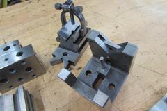 Assorted Toolmaker's Items: Radius Gages, Toe Clamps, V-Blocks, Angle Blocks, Edge Finders and More