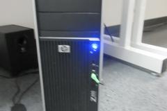 Hewlett Packard HP Z400 Computer Workstation w (2) HP Flat Screen Monitors, Mouse, Keyboard, Unlocked w Microsoft Windows 10, Logitech Speaker System