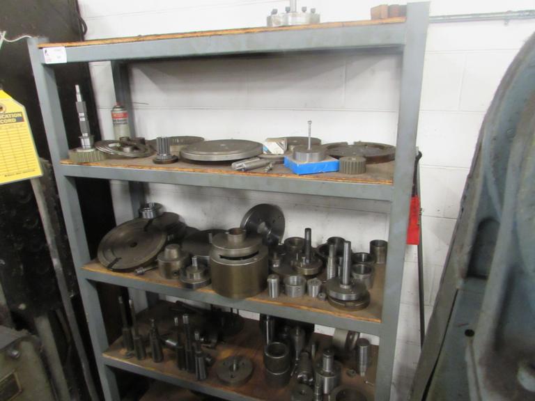 Steel Shelving with 5 Shelves and Contents: Gear Shaper Tooling and Accessories