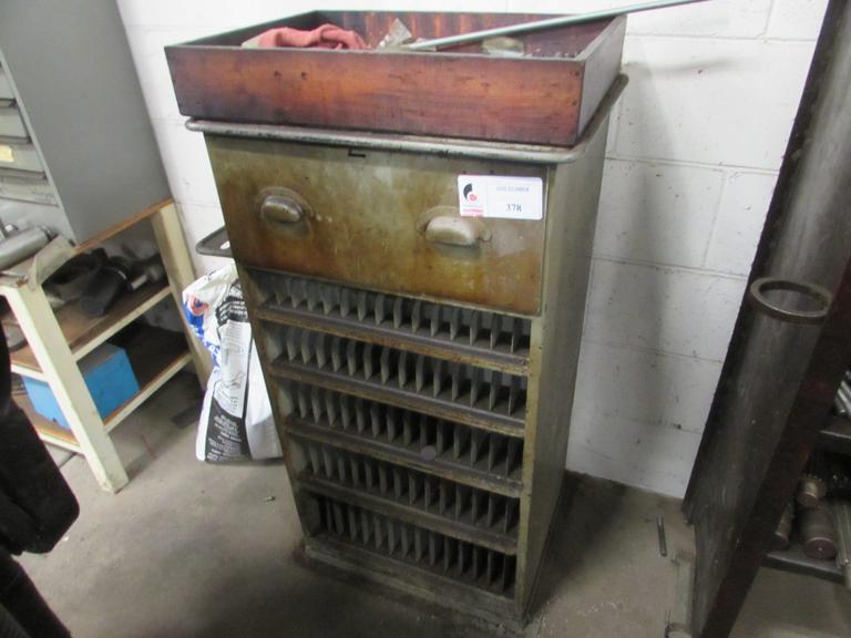 Steel Divider Cabinet with Top Drawer and Contents and Wood Box and Conents