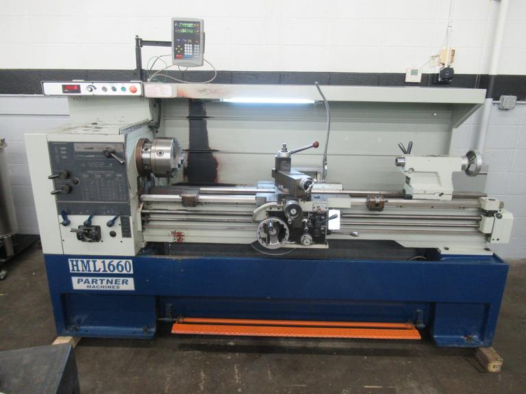 Milltronics Partner HML1660 16" x 60" Engine Lathe with Newall 2-Axis Digital Readout, 3-Jaw Chuck, Collet Chuck, Tailstock, and more.