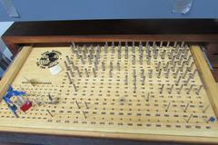 Meyer 4-Drawer Gage Pin Cabinet with Plus Gage Pins: C-10, M-2, M-3, M-4.  .011" to .750" Missing Various Pins