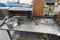 Steel Workbench with Lower Shelf and Wood Upper Shelf Unit