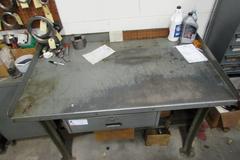 Metal Work Bench with Drawer and Lower Shelf with Contents - Several Thread Mills