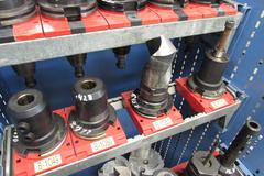 (30) Cat 50 Tool Holders with Rack. Assorted Styles | Machines Used