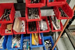 Bin Rack of Assorted Perishable Cutting Tools and Insert Tools (Some New) as Shown