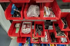 Bin Rack of Assorted Perishable Cutting Tools and Insert Tools (Some New) as Shown