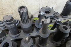 Table With CAT 50 Tool Holders and Rack, Angle Plate