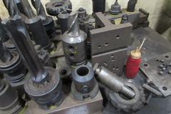 Table With CAT 50 Tool Holders and Rack, Angle Plate