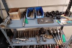 Shelf with Contents, Miscellaneous arbors, Tools, Fasteners, File Cabinets, and Organizers