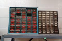 Shelf with Contents, Miscellaneous arbors, Tools, Fasteners, File Cabinets, and Organizers