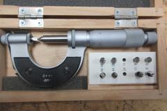 (1) Mitutoyo 0-1'" Pressure Micrometer, (1) Mitutoyo .093-1" Pin Micrometer, (1) Unbranded 0-1" Thread Mic, (1) Starrett Mic Head 463L