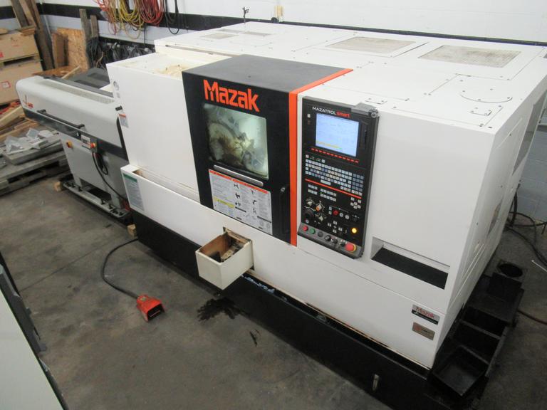 Mazak Quick Turn Smart 200 (QTS-200) 2-Axis CNC Turning Center with LNS ECO Load-LS2 Magazine Barfeed, 8" Chuck, Parts Catcher, Tool Presetter, and Tailstock