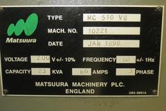 Matsuura MC-510VG CNC Vertical Machining Center with Yasnac J-300MB CNC Control, 30 Automatic Tool Changer and Turbo Chip Conveyor