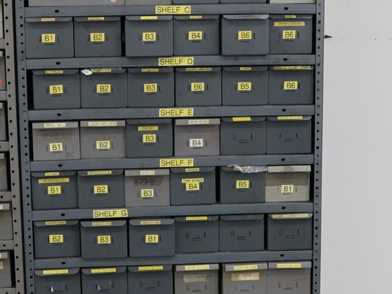 Metal Cabinet with Drawers and Contents of Machine Parts