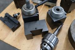 Lathe Accessories: 4-Way Tool Posts, Incomplete Quick Change Tool Posts, Chuck Adapter Plates, Chuck Keys, Drill Chuck