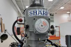 Sharp HMV Vertical Mill with DRO, Power Drawbar, Power Knee Feed and More