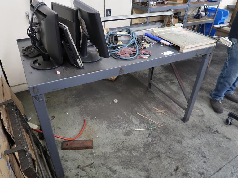 Metal Table with Contents of Roll Dispenser, Paper Cutter.  Monitors Not Included