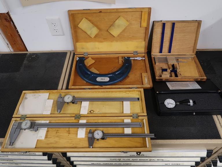 Inspection Tools: Calipers up to 18", 8-9" Micrometer, Chamfer Gage, Depth Mic Rods