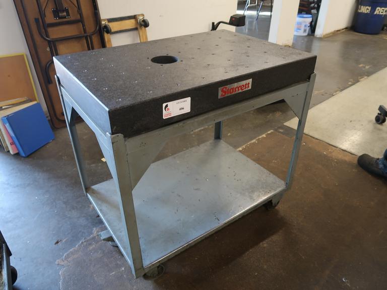 Starrett 36" x 24" x 4" Granite Surface Plate with Tapped Inserts, and Rolling Stand