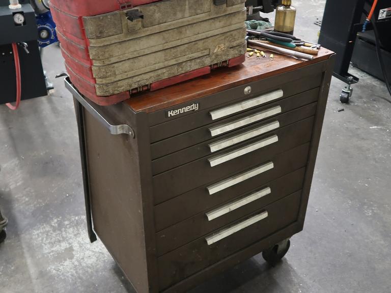 Kennedy 7-Drawer Tool Chest with Contents of Columbian 5" Bench Vise, Hand Tools and Electrical Supplies